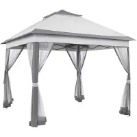 Bolt Gartenhaus 3,3x3,3m – Pop-up Gartenpavillon mit 4 abnehmbaren Moskitonetzen – UV- & Regenfest – Faltbar mit Doppel-Dach – Hellgrau