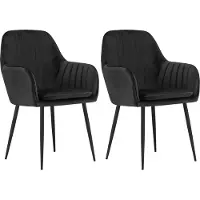 Home Collective 2er Set Polsterstuhl Esszimmerstuhl Stuhl Wohnzimmerstuhl Polster, 2x schwarz mit schwarzen Beinen