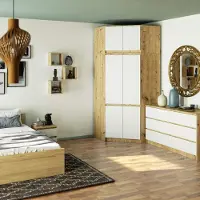 RAUMHIRSCH FURNITURE Funktionaler Eckkleiderschrank mit Aufsatz, 9 Fächern und 6 Türen