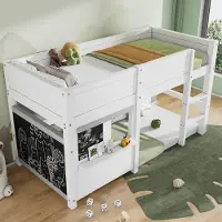 ALFORIGO Hausbett 90 x 200 aus Kiefernholz mit Tafeln – Kinderbett mit Ablage, dreistufigem Aufstieg und Umrandung, Spielbett in der Farbausführung Weiß