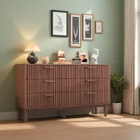 INONEFT Kommode mit 6 schubladen, Holz Sideboard Aufbewahrungsschrank, Geeignet für Schlafzimmer und Wohnzimmer, 34x100x73 cm, Walnussbraun