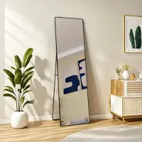 INONEFT Standspiegel 140×40 cm,Ganzkörperspiegel Schwarz mit Aluminiumrahmen, Wand- oder Standspiegel für Flur, Schlafzimmer, Wohnzimmer, Bad oder Büro