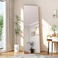 INONEFT Ganzkörperspiegel 162x53cm,Stand/Wandspiegel aus Aluminiumrahmen Gold, Rechteckiger spiegel für Flur, Schlafzimmer, Wohnzimmer, Bad oder Büro