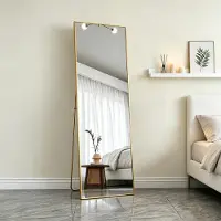INONEFT Standspiegel 162 x 53 cm, Ganzkörperspiegel mit Gold Aluminiumrahmen, Rechteckiger Kosmetikspiegel für Wohnzimmer oder Ankleidezimmer