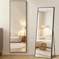 INONEFT Ganzkörperspiegel, 162 x 53 cm, rechteckiger Standspiegel, Rahmen aus Aluminiumlegierung, Hartglas, quadratische Ecke, Schwarz