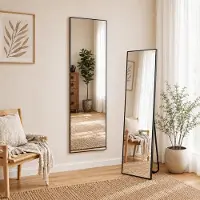 INONEFT Standspiegel 150x40 cm Schwarz mit Aluminiumrahmen,Ganzkörperspiegel als Wandspiegel, Badezimmerspiegel, Ankleidespiegel,Flurspiegel,Schminkspiegel