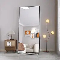 INONEFT Ganzkörperspiegel, 180 x 80 cm, rechteckiger Standspiegel,Wandspiegel, Rahmen aus Aluminiumlegierung, Hartglas, quadratische Ecke, Schwarz