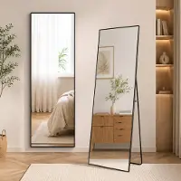 INONEFT Ganzkörperspiegel 164×54 cm, Quadratischer Standspiegel, Wandspiegel, Hängend oder Lehnend an die Wand, für Schlafzimmer Wohnzimmer, Schwarz