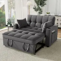 Ropilly Schlafsofa 2 Sitzer Grau aus Samt, Multifunktionssofa mit Schlaffunktion und Getränkehalter, Klappsofa für Wohnzimmer und Heimkino, 137 cm Breit