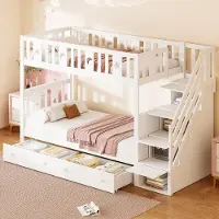 ALFORIGO Etagenbett 90x200/90x200 cm, Massivholzrahmen mit Stauraum, Kinderbett mit Stern- und Mondmotiven, Holzbett mit 29 cm hoher Umrandung, weiß