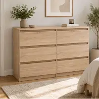 Home Collective Kommode Sideboard mit 6 Schubladen 120x40x77 cm | Schubladenkommode Kommodenschrank Anrichte Schrank | Schlafzimmer Jugendzimmer Flur Möbel | modernes griffloses Design | Sonoma-Eiche