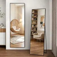 INONEFT Ganzkörperspiegel, 164 x 54 cm, rechteckiger Standspiegel,Wandspiegel, Rahmen aus Aluminiumlegierung, Hartglas, quadratische Ecke,Schwarz