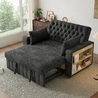 Ropilly Schlafsofa 2 Sitzer grau, Klappsofa mit Schlaffunktion, Chenille-Stoff Couch mit USB-Anschluss und Getränkehalter, 140x137x84cm