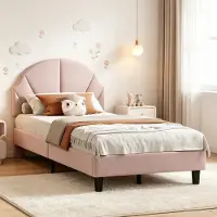 INONEFT Kinderbett 90x190, Polsterbetten mit lattenrost für Mädchen, Einzelbett Jugendbett mit verstellbarem Kopfteil für Kinderzimmer,Samt , Rosa.