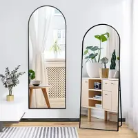INONEFT Standspiegel Schwarz 164x54 cm, Boden Ganzkörperspiegel mit Aluminiumrahmen,Spiegel Halbrund für Schlafzimmer, Wohnzimmer, Flur,Ankleidezimmer
