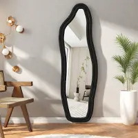 INONEFT Ganzkörperspiegel Schwarz 160x50 cm, Asymmetrischer Gewölbter Bodenspiegel Stand-&Wandspiegel, Organischer spiegel mit U-förmiger Halterung