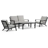 4 Jahreszeiten Gartenmöbel Sessel-Sofa Lounge-Set Bezano | 2-Sitzer | Mattschwarz / Creme | Aluminium