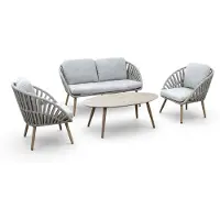 4 Jahreszeiten Gartenmöbel Sessel-Sofa Loungeset Faro | Wood | Nordic Ash/Urban Twine | Aluminium und Rope