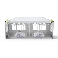 QEENTOE 3x6 m Gartenpavillon Grau, wasserfestes Polyethylen-Zelt mit 6 Seitenwänden, Reißverschluss-Tür, Partyzelt für Gartenveranstaltungen