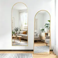 INONEFT Ganzkörperspiegel, 164 x 54 cm, gewölbter Standspiegel, Rahmen aus Aluminiumlegierung, Hartglas, Gold