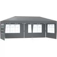 QEENTOE 3x6 m Falt-Gartenpavillon Grau mit 6 Seitenwänden, höhenverstellbar, stabil, wasserdichter UV-Schutz für Party, Hochzeit, Festival & Camping
