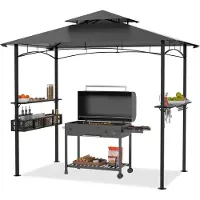 QEENTOE Grillpavillon 245 x 153 x 250 cm, wasserdicht, mit Rauchabzug & UV-Schutz, windfeste Grillüberdachung für Garten & Camping, Grau
