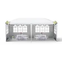 QEENTOE 3x6 m Gartenpavillon Weiß, wasserfestes Polyethylen-Zelt mit 6 Seitenwänden, Reißverschluss-Tür, Partyzelt für Gartenveranstaltungen