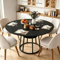 INONEFT Esstisch Rund, 120 cm Esstisch, für 4-6 Personen, Esszimmertisch mit Holzplatte und Metalltischbeine, Schwarz