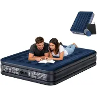 QEENTOE Luftmatratze mit integrierter Pumpe, selbstaufblasend in 3 Min, wasserdichte flockige Oberfläche, Luftbett für Camping, Zuhause & Gäste, 203×152×38 cm