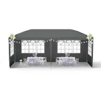QEENTOE 3x6 m Gartenpavillon Anthrazit, wasserfestes Polyethylen-Zelt mit 6 Seitenwänden, Reißverschluss-Tür, Partyzelt für Gartenveranstaltungen