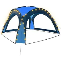 vidaXL Pavillon mit LED Beleuchtung Partyzelt für Garten Terrasse und Camping Event Gartenpavillon Festzelt 360 x 360 cm Höhe 230 cm Blau