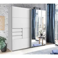 Wimex Schwebetürenschrank "Oldenburg, Kleiderschrank mit Spiegel in weiß, 3 Schubladen", weiß (weiß, spiegel), B:180cm H:198cm T:64cm, Holzwerkstoff, Schränke, Schwebetürenschrank, mit Spiegel