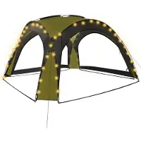 vidaXL Pavillon mit LED Beleuchtung Partyzelt für Garten Terrasse und Camping Event Gartenpavillon Festzelt 360 x 360 cm Höhe 230 cm Grün