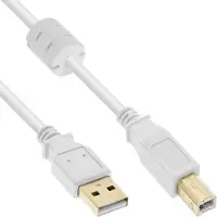 InLine USB 2.0 Kabel, A an B, weiß / gold, mit Ferritkern, 5m, 5 m, USB A, USB B, USB 2.0, Stecker/Stecker, Weiß