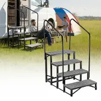 Vevor Wohnmobiltreppe mit 2 Handläufen (4 Stufen), Standtreppe mit 300 kg Tragkraft, Außentreppe mit Rutschfester Matte für Senioren/Haustiere, Trittstufe für Camper, Mobilheim, Veranda, Pool und Spa