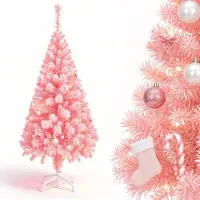 QEENTOE Weihnachtsbaum künstlich 210 cm, Christbaum aus Rosa PVC, Kunsttanne mit Metallständer, Weihnachtsdeko für Innenbereich