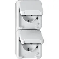 Merten MEG2328-8019 SCHUKO-Doppel-Steckdose, senkrecht angeordnet mit BRS, polarweiß, AQUASTAR MEG23288019