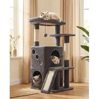 Merkloos Kratzbaum Katzenbaum Katzenhaus - Für Wohnungskatzen 88 cm - Private Katzenhöhle - Sisal-Kratzsäule - Dunkelgrau