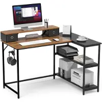 OEM L-förmiger Eck-Schreibtisch 120 cm, Spanplatte/Metall, braun/schwarz