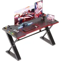 OEM Gaming-Tisch 120x55 cm, LED, Kohlefaser, Z-Rahmen, schwarz