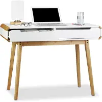 OEM Schreibtisch mit 2 Schubladen, Bambus, weiß, 73x100x45 cm