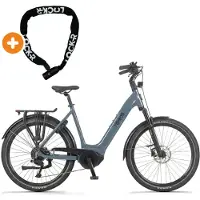 Tomos EB 17 - E-Bike - 28 Zoll - 250W Motor - 160 km Reichweite - 9-Gang - Hydraulische Scheibenbremsen - 748Wh Akku - Tiefeinsteiger - Blau-Grau Glänzend