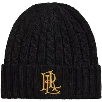 Lauren Accesorios für Damen. 454P23505003 Mütze mit Zopfmuster und schwarzem Logo (OSFA), Lässig, Stoff