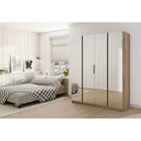 AX Living Nehir Kleiderschrank 200 cm Eiche Evoke/Schwarz, 4 Spiegel