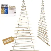 BOGATECO Handgefertigter Weihnachtsbaum, 205 cm hoch – aus Haselnussbaumholz – mit dekorativem Anhänger – 10 Meter LED-Lichterkette