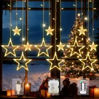 SURIGHT LED-Lichtervorhang mit Sternen – 3,5 Meter, 120 LEDs, Weihnachtsbeleuchtung, 8 Modi, USB/Batteriebetrieb – Wasserdicht – Für den Balkon
