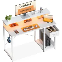 OEM Gamingtisch mit LED, 3 Schubladen, 100x45 cm, Weiß