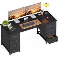 OEM Schreibtisch mit 8 Stoffschubladen, 140x48 cm, Schwarz