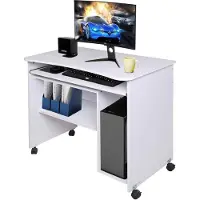 Dripio Computertisch mit Tastaturauszug, Regal & Rollen, Weiß