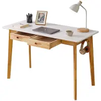 OEM Massivholz-Schreibtisch 120 cm, weiß, 2 Schubladen, mit Haken